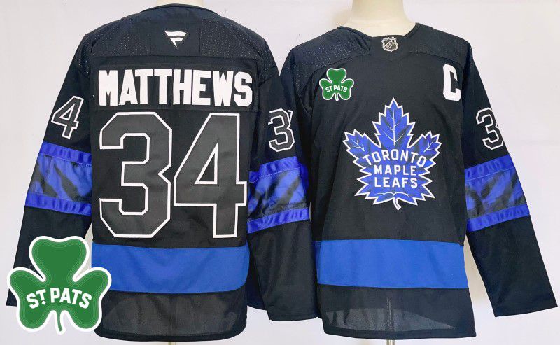 Men Toronto Maple Leafs 34 Matthews Black Fanatics 2025 NHL Jersey style 2